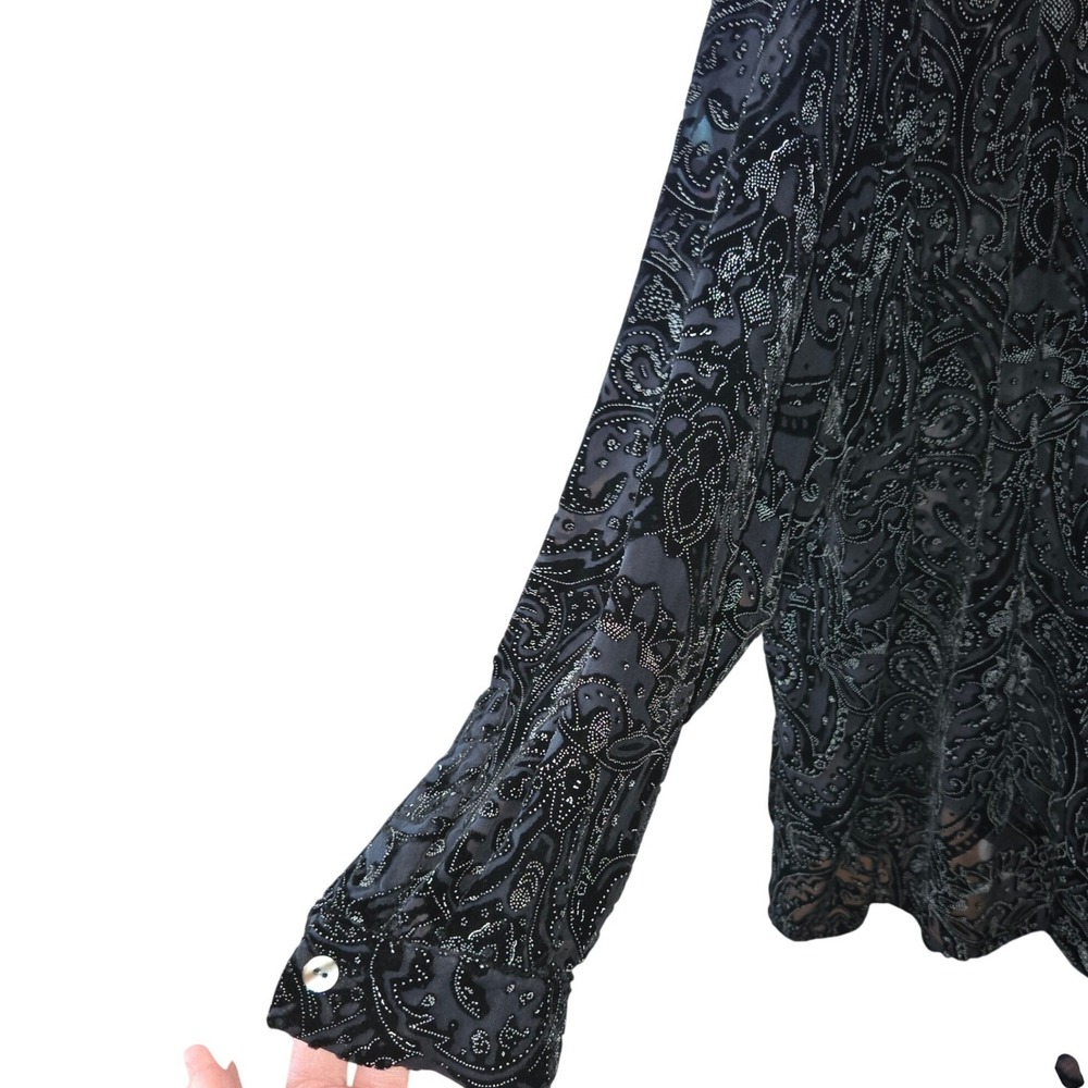 Laura Ashley Woman 3X Blouse Black Paisley Burnout Velvet Silk Blend Button Down - Picture 4 of 9
